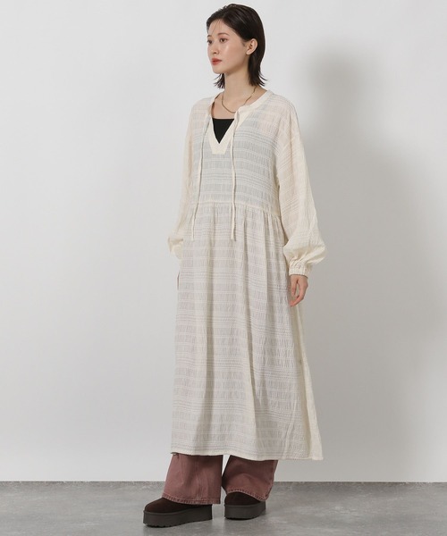 LAKOLE(ラコレ)の「モールストライプカフタンワンピース / 598274(ワンピース・レディース・ダークブラウン/アイボリー/ブラック・FREE)」の7枚目の写真