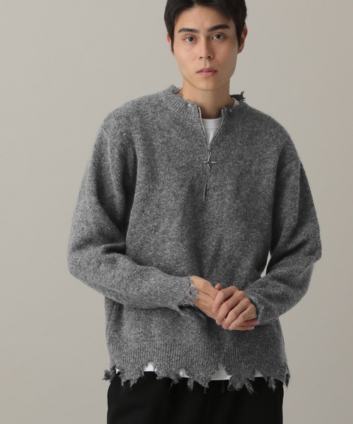 LAND MUSEUM(ランドミュージアム)の「LAND MUSEUM/クロスダメージニット(ニット/セーター・メンズ・ブラック/グレー・LARGE/MEDIUM)」の2枚目の写真