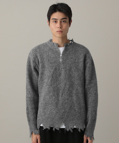 LAND MUSEUM(ランドミュージアム)の「LAND MUSEUM/クロスダメージニット(ニット/セーター・メンズ・ブラック/グレー・LARGE/MEDIUM)」の13枚目の写真