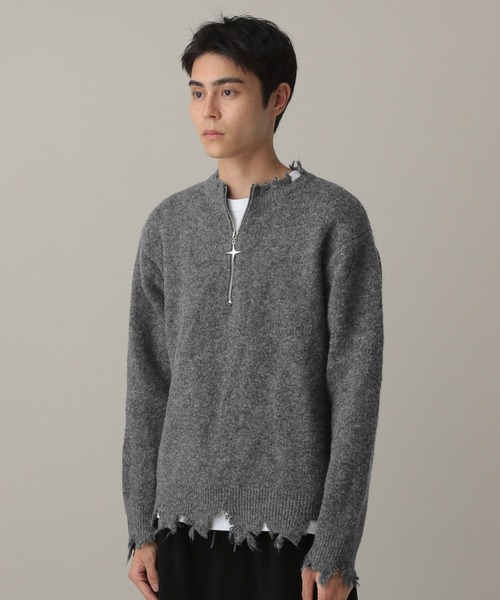 LAND MUSEUM(ランドミュージアム)の「LAND MUSEUM/クロスダメージニット(ニット/セーター・メンズ・ブラック/グレー・LARGE/MEDIUM)」の14枚目の写真