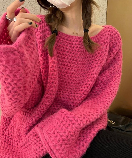 DAY CLOSET（デイ クローゼット）の「【袖＆裾周りロール加工】ふんわり愛されシルエ。長袖ボリュームチャンキーニットトップス レディース（ニット/セーター・レディース・グレー/ピンク/ホワイト/グリーン/ベージュ・FREE）」の5枚目の写真