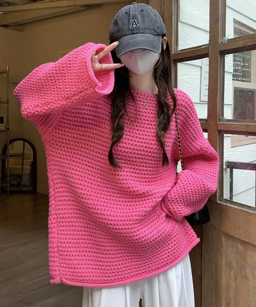 DAY CLOSET（デイ クローゼット）の「【袖＆裾周りロール加工】ふんわり愛されシルエ。長袖ボリュームチャンキーニットトップス レディース（ニット/セーター・レディース・グレー/ピンク/ホワイト/グリーン/ベージュ・FREE）」の18枚目の写真