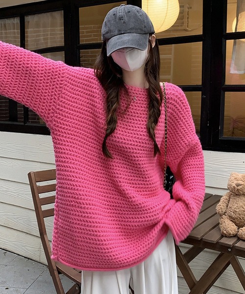 DAY CLOSET（デイ クローゼット）の「【袖＆裾周りロール加工】ふんわり愛されシルエ。長袖ボリュームチャンキーニットトップス レディース（ニット/セーター・レディース・グレー/ピンク/ホワイト/グリーン/ベージュ・FREE）」の16枚目の写真