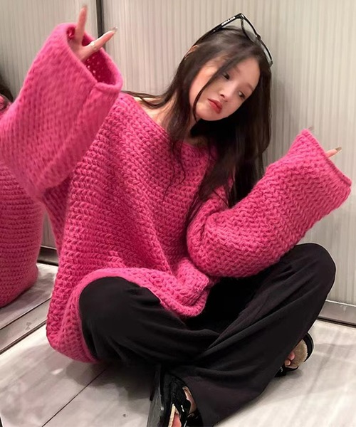 DAY CLOSET（デイ クローゼット）の「【袖＆裾周りロール加工】ふんわり愛されシルエ。長袖ボリュームチャンキーニットトップス レディース（ニット/セーター・レディース・グレー/ピンク/ホワイト/グリーン/ベージュ・FREE）」の15枚目の写真