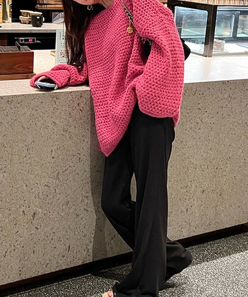 DAY CLOSET（デイ クローゼット）の「【袖＆裾周りロール加工】ふんわり愛されシルエ。長袖ボリュームチャンキーニットトップス レディース（ニット/セーター・レディース・グレー/ピンク/ホワイト/グリーン/ベージュ・FREE）」の13枚目の写真