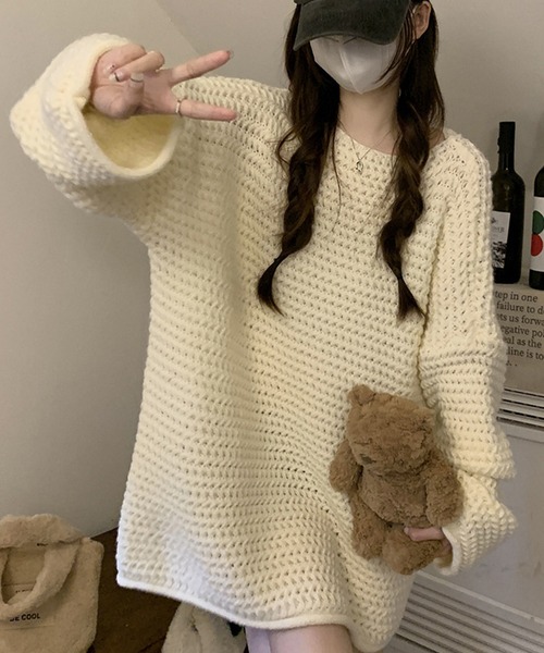 DAY CLOSET（デイ クローゼット）の「【袖＆裾周りロール加工】ふんわり愛されシルエ。長袖ボリュームチャンキーニットトップス レディース（ニット/セーター・レディース・グレー/ピンク/ホワイト/グリーン/ベージュ・FREE）」の9枚目の写真