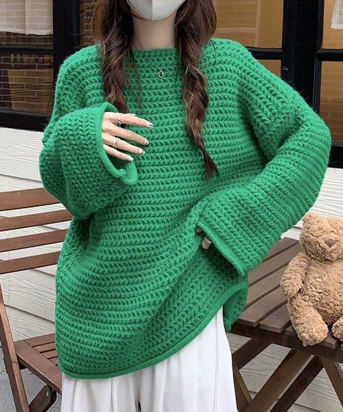 DAY CLOSET（デイ クローゼット）の「【袖＆裾周りロール加工】ふんわり愛されシルエ。長袖ボリュームチャンキーニットトップス レディース（ニット/セーター・レディース・グレー/ピンク/ホワイト/グリーン/ベージュ・FREE）」の21枚目の写真