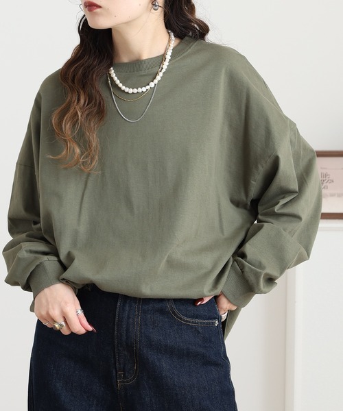 myke(ミーカ)の「myke 後ろヘンリ―ラウンドヘムロンT(Tシャツ/カットソー・レディース・カーキ/ブラック/オフホワイト・M)」の3枚目の写真