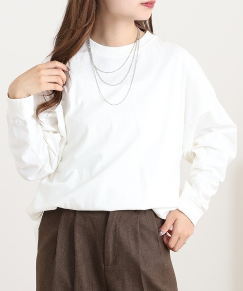 myke(ミーカ)の「myke 後ろヘンリ―ラウンドヘムロンT(Tシャツ/カットソー・レディース・カーキ/ブラック/オフホワイト・M)」の6枚目の写真
