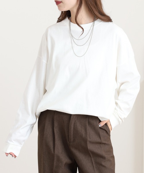 myke(ミーカ)の「myke 後ろヘンリ―ラウンドヘムロンT(Tシャツ/カットソー・レディース・カーキ/ブラック/オフホワイト・M)」の5枚目の写真
