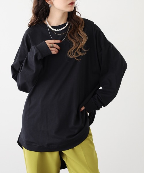 myke(ミーカ)の「myke 後ろヘンリ―ラウンドヘムロンT(Tシャツ/カットソー・レディース・カーキ/ブラック/オフホワイト・M)」の18枚目の写真
