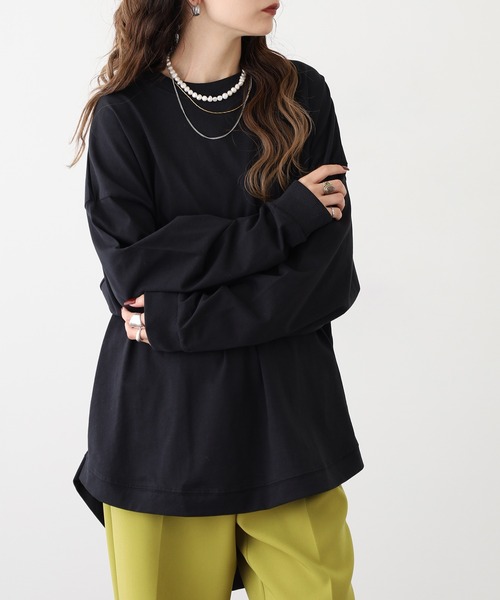 myke(ミーカ)の「myke 後ろヘンリ―ラウンドヘムロンT(Tシャツ/カットソー・レディース・カーキ/ブラック/オフホワイト・M)」の19枚目の写真