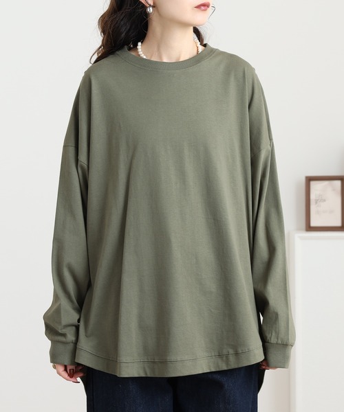 myke(ミーカ)の「myke 後ろヘンリ―ラウンドヘムロンT(Tシャツ/カットソー・レディース・カーキ/ブラック/オフホワイト・M)」の11枚目の写真