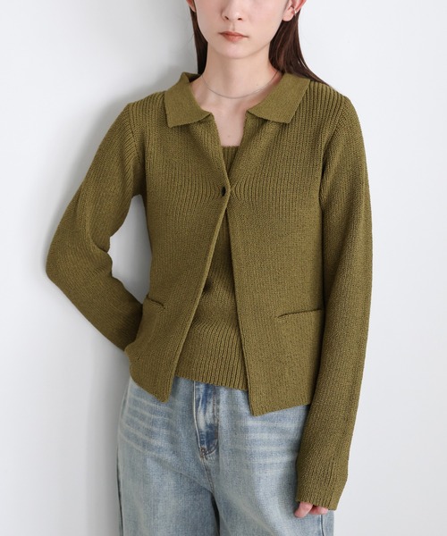 select MOCA(セレクトモカ)の「ポロカーディガンニットセット(カーディガン/ボレロ・レディース・アイボリー/カーキ/ブラック・FREE)」の1枚目の写真