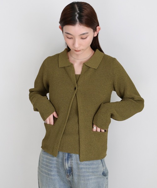 select MOCA(セレクトモカ)の「ポロカーディガンニットセット(カーディガン/ボレロ・レディース・アイボリー/カーキ/ブラック・FREE)」の10枚目の写真