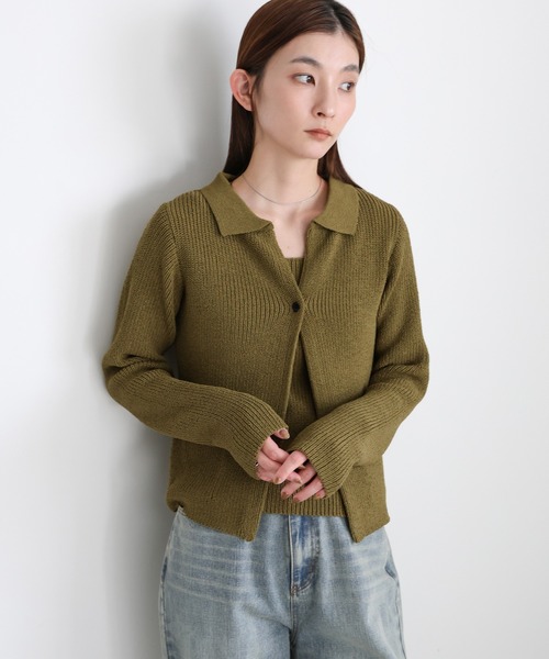 select MOCA(セレクトモカ)の「ポロカーディガンニットセット(カーディガン/ボレロ・レディース・アイボリー/カーキ/ブラック・FREE)」の8枚目の写真