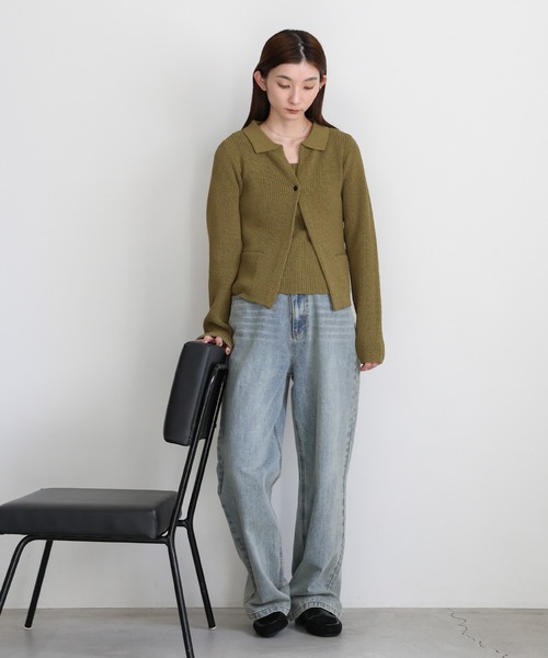 select MOCA(セレクトモカ)の「ポロカーディガンニットセット(カーディガン/ボレロ・レディース・アイボリー/カーキ/ブラック・FREE)」の9枚目の写真