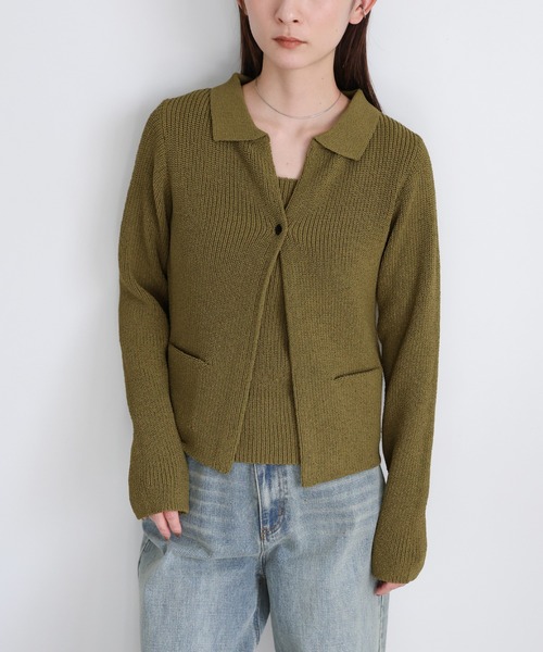 select MOCA(セレクトモカ)の「ポロカーディガンニットセット(カーディガン/ボレロ・レディース・アイボリー/カーキ/ブラック・FREE)」の7枚目の写真