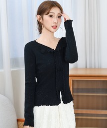  PARTY チェックリボンカットトップス ネイビー SLY | CUT OUT RIBBON トップス (Tシャツ・カットソー(長袖