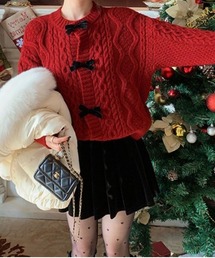 カーディガン/ボレロ（レッド/赤色系・リボン）ファッション通販