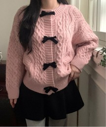 レディースのカーディガン/ボレロ（ピンク/桃色系・リボン