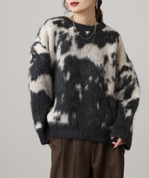 mohair モヘアタッチタイダイ柄オーバーサイズニットプルオーバーセーター