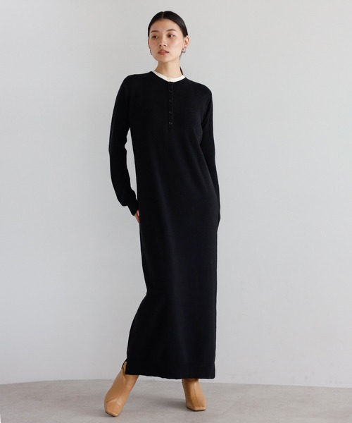 henry layered knit one piece / もちもちニットヘンリーレイヤードワンピース