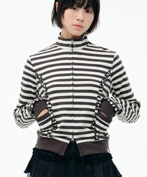 TUOMIO（トゥオミオ）の「【TUOMIO】STRIPE RUFFLE JERSEY ZIP-UP / 【トゥオミオ】ストライプラッフルジャージジップトレーナー（ジャージ）」