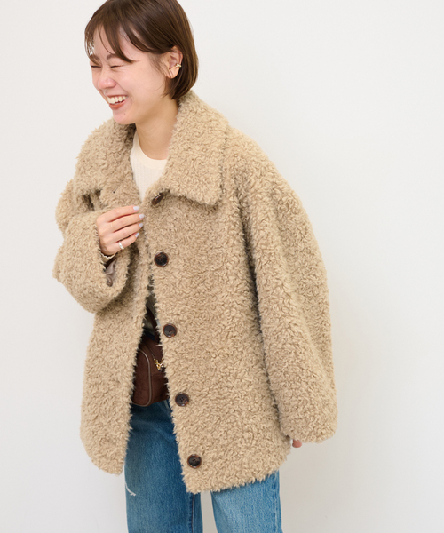 JOURNAL STANDARD relume（ジャーナルスタンダード　レリューム）の「カーリーボアブルゾン（ブルゾン・レディース・ベージュ・FREE）」の6枚目の写真