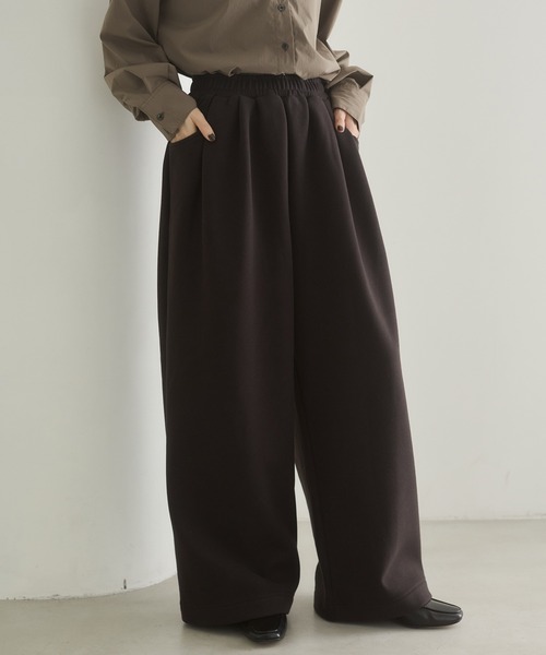hunch（ハンチ）の「ベロアボンディング スウェットワイドパンツ（スウェットパンツ・レディース・ブラック/アイボリー/チャコール・FREE）」の3枚目の写真