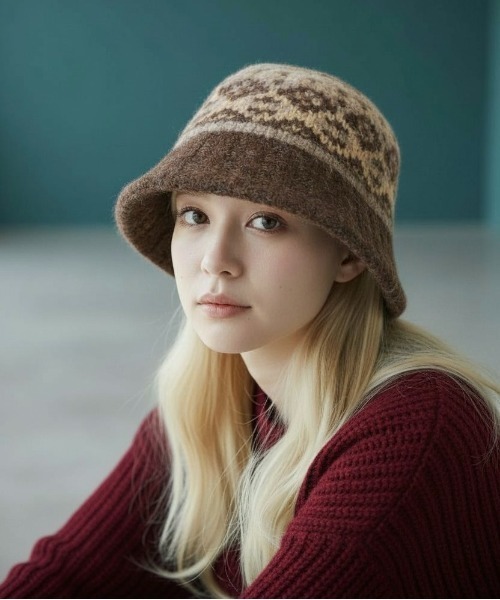 Burner（バーナー）の「【CHI SELECT】フェアアイル柄　ニットハット　chi-bosi-29-19（ハット・レディース・ブラック系その他/レッド系その他/ベージュ系その他/ブラウン系その他/グレー系その他・FREE）」の3枚目の写真