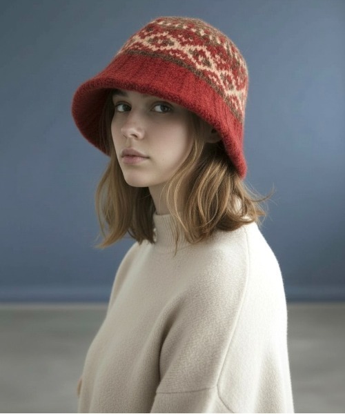 Burner（バーナー）の「【CHI SELECT】フェアアイル柄　ニットハット　chi-bosi-29-19（ハット・レディース・ブラック系その他/レッド系その他/ベージュ系その他/ブラウン系その他/グレー系その他・FREE）」の5枚目の写真