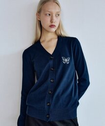 MINIMAL V NECK BUTTERFLY CARDIGAN_NAVY