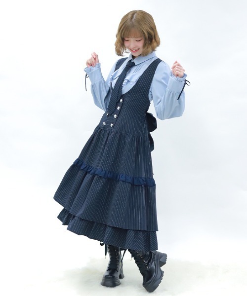 axes femme POETIQUE(アクシーズファムポエティック)の「ストライプジャンスカ(ワンピース・レディース・ネイビー/ブラック/グレー・MEDIUM)」の3枚目の写真