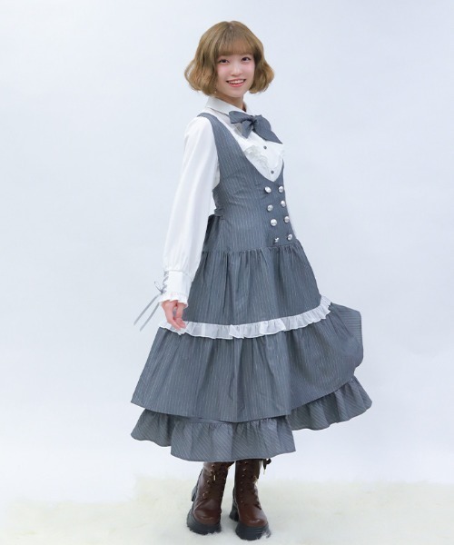 axes femme POETIQUE(アクシーズファムポエティック)の「ストライプジャンスカ(ワンピース・レディース・ネイビー/ブラック/グレー・MEDIUM)」の1枚目の写真