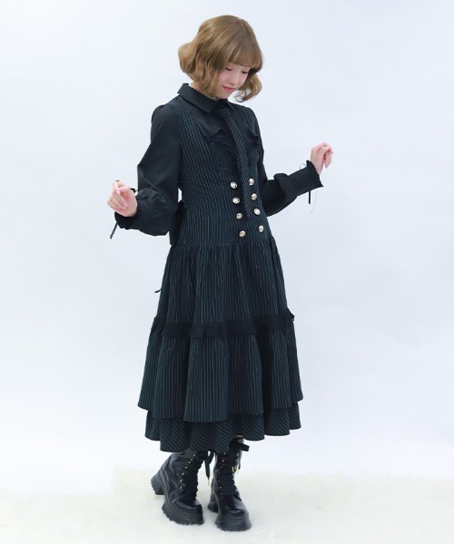 axes femme POETIQUE(アクシーズファムポエティック)の「ストライプジャンスカ(ワンピース・レディース・ネイビー/ブラック/グレー・MEDIUM)」の2枚目の写真