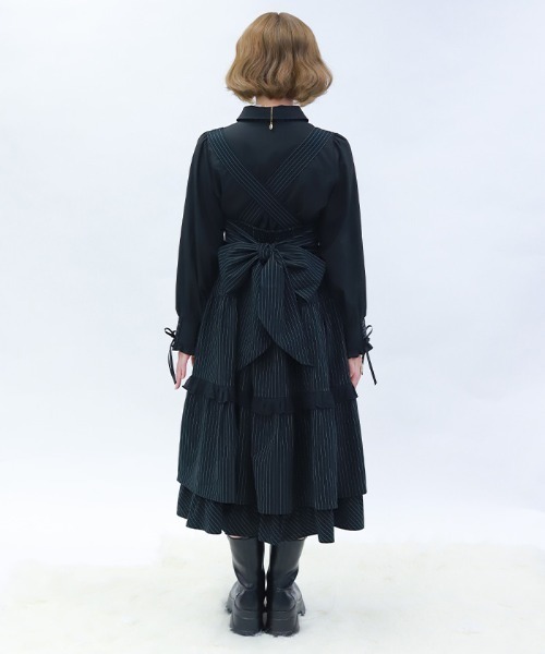 axes femme POETIQUE(アクシーズファムポエティック)の「ストライプジャンスカ(ワンピース・レディース・ネイビー/ブラック/グレー・MEDIUM)」の6枚目の写真