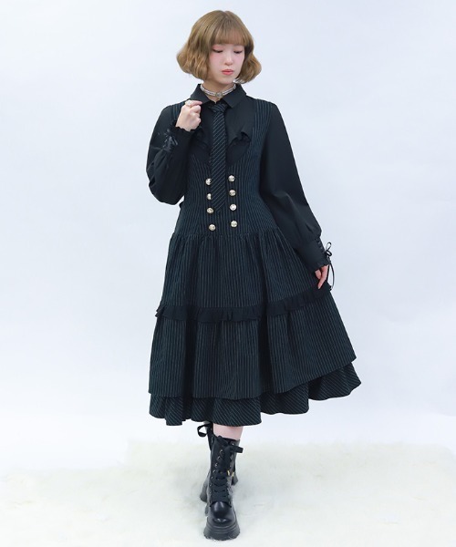 axes femme POETIQUE(アクシーズファムポエティック)の「ストライプジャンスカ(ワンピース・レディース・ネイビー/ブラック/グレー・MEDIUM)」の7枚目の写真