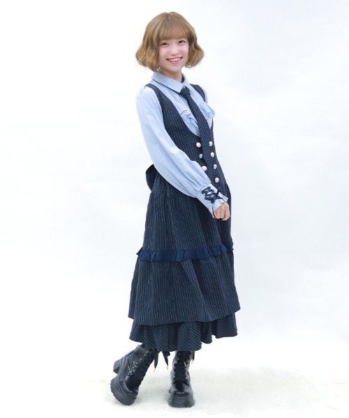 axes femme POETIQUE(アクシーズファムポエティック)の「ストライプジャンスカ(ワンピース・レディース・ネイビー/ブラック/グレー・MEDIUM)」の9枚目の写真