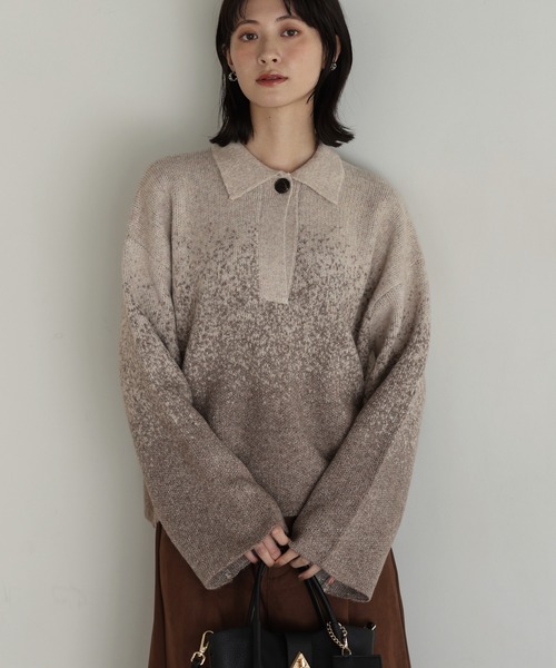shetila(シェティラ)の「ラメグラデ ポロ襟スキッパーニット(ニット/セーター・レディース・チャコール/ベージュ/ライトグレー・M)」の5枚目の写真