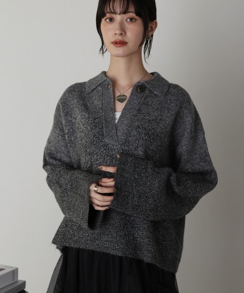 shetila(シェティラ)の「ラメグラデ ポロ襟スキッパーニット(ニット/セーター・レディース・チャコール/ベージュ/ライトグレー・M)」の20枚目の写真