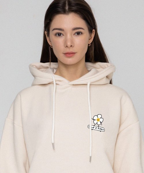 GRAVER（グレーバー）の「[ユニセックス]フラワーボードスマイルフードパーカー_クリーム（パーカー・レディース・アイボリー・SMALL/MEDIUM/LARGE/X-LARGE）」の2枚目の写真