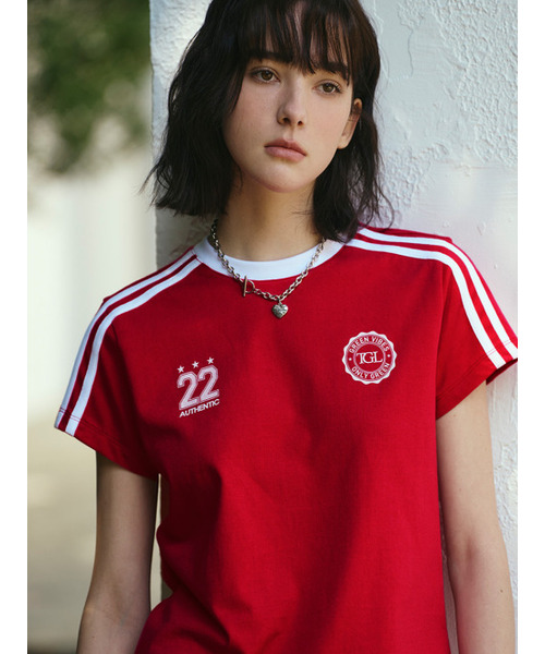 THE GREEN LAB（ザグリーンラボ）の「サッカーフットボール配色半袖Tシャツ[レッド]（Tシャツ/カットソー・レディース・その他・SMALL/LARGE/MEDIUM）」の2枚目の写真
