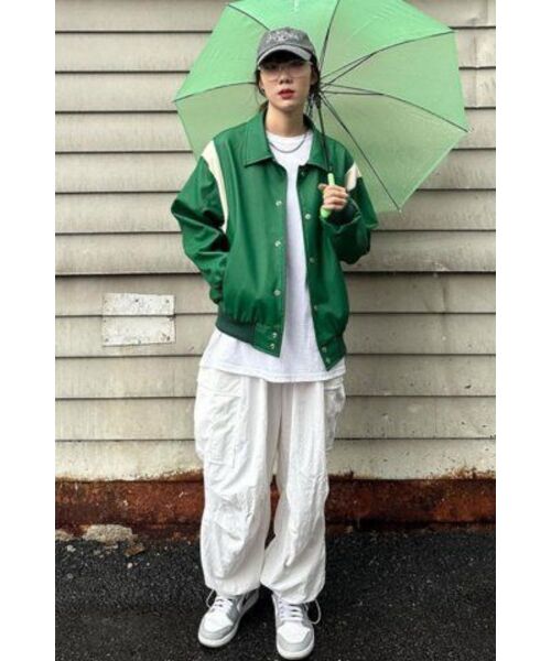 セール】ユニセックスステッチオーバーバーシティジャケット_グリーン