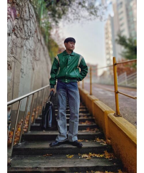 セール】ユニセックスステッチオーバーバーシティジャケット_グリーン