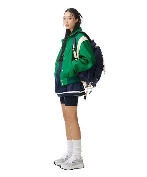 セール】ユニセックスステッチオーバーバーシティジャケット_グリーン