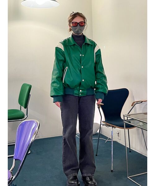 セール】ユニセックスステッチオーバーバーシティジャケット_グリーン