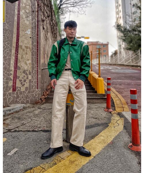 セール】ユニセックスステッチオーバーバーシティジャケット_グリーン