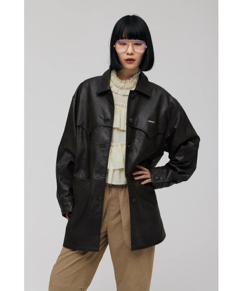 FELICITY(フェリシティ)の「Faux Leather Jacket(その他アウター・レディース・ダークブラウン・2)」の2枚目の写真