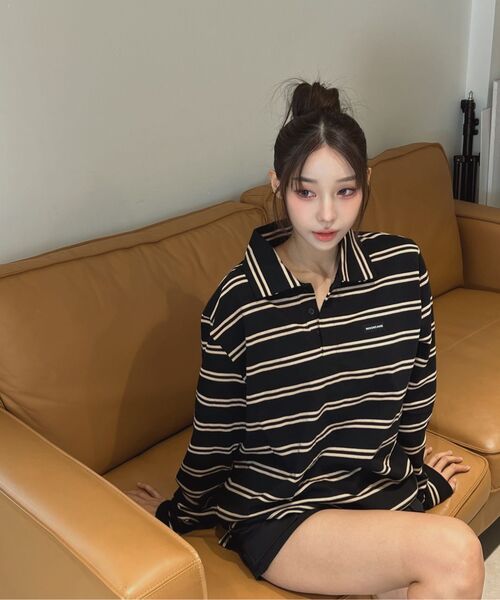 ROCKCAKE（ロックケーキ）の「Heritage Stripe Polo Top - Black（Tシャツ/カットソー・レディース・その他・SMALL/MEDIUM）」の7枚目の写真